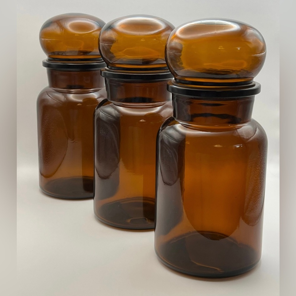 Apothecary Jar Bubble Top Belgian Vintage Dark Amber Glass 9” Sealed Like New